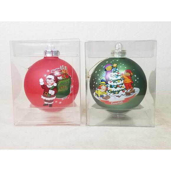 Campbell's Soup Ornament Red 2009 Mm Mm Good Green 2013 Christmas Tree NIB x2 - Picture 1 of 11